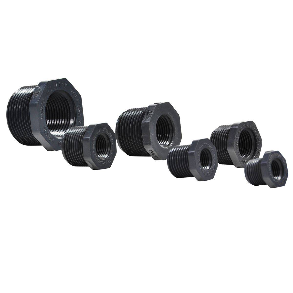 PVC Reducer Bushing - Schedule 80 - Grey- Thread x Thread - 1 1/4 Inch to 1/2 Inch