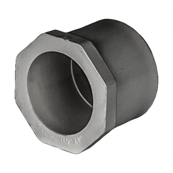 PVC Reducer Bushing - Schedule 80 - Grey - Spigot x Socket - 1 1/4 Inch to 1 Inch
