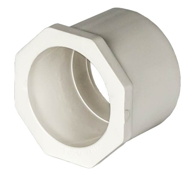 PVC Reducer Bushing - Schedule 40 - White - Spigot x Socket - 2 Inch to 1 1/2 Inch