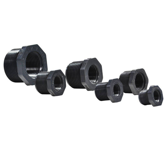 PVC Reducer Bushing - Schedule 80 - Grey- Thread x Thread - 1 1/4 Inch to 3/4 Inch