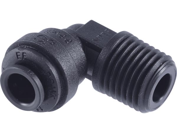 John Guest Reverse Osmosis RO Fitting - PP481222E Black Straight Elbow 3/8 Inch x 1/4 Inch NPFT
