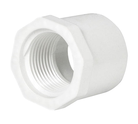 PVC Reducer Bushing - Schedule 40 - White - Spigot x Thread - 1 1/2 Inch to 1 1/4 Inch