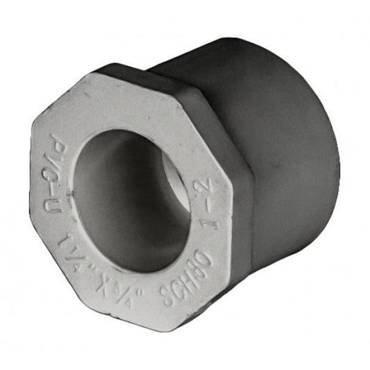 PVC Reducer Bushing - Schedule 80 - Grey - Spigot x Socket - 1 1/4 Inch to 3/4 Inch