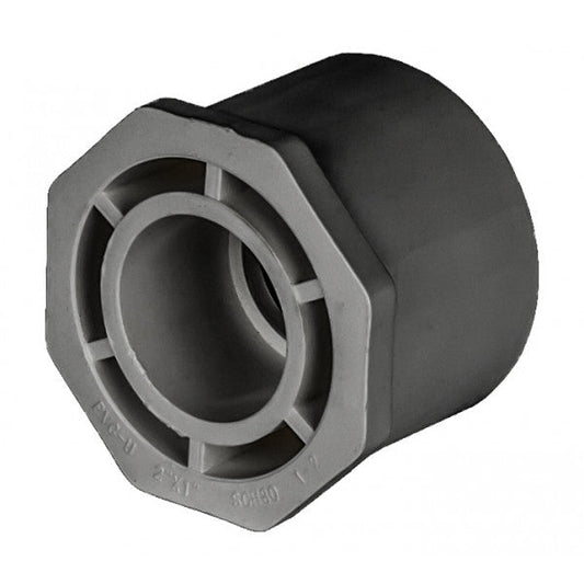 PVC Reducer Bushing - Schedule 80 - Grey - Spigot x Socket - 2 Inch to 1 Inch