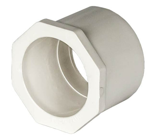 PVC Reducer Bushing - Schedule 40 - White - Spigot x Socket - 1 1/2 Inch to 1 1/4 Inch