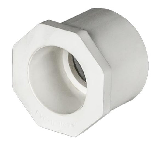 PVC Reducer Bushing - Schedule 40 - White - Spigot x Socket - 1 1/2 Inch to 1 Inch