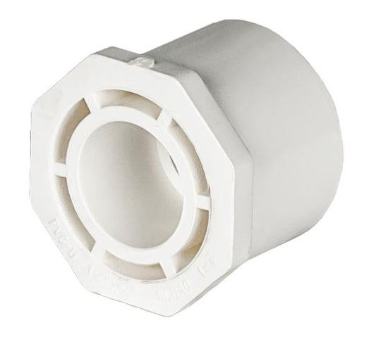 PVC Reducer Bushing - Schedule 40 - White - Spigot x Socket - 1 1/2 Inch to 3/4 Inch
