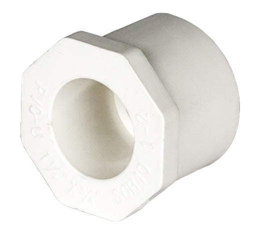 PVC Reducer Bushing - Schedule 40 - White - Spigot x Socket - 1 1/4 Inch to 3/4 Inch