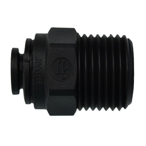 John Guest Reverse Osmosis RO Fitting - PP010823E Black Straight Adaptor 1/4 Inch Tube x 3/8 Inch NPTF Thread
