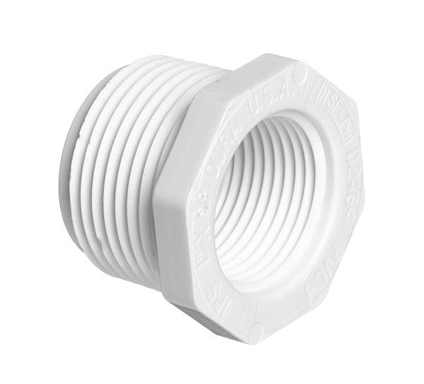 PVC Reducer Bushing - Schedule 40 - White - MPT x FPT- 1 1/2 Inch to 1 1/4 Inch