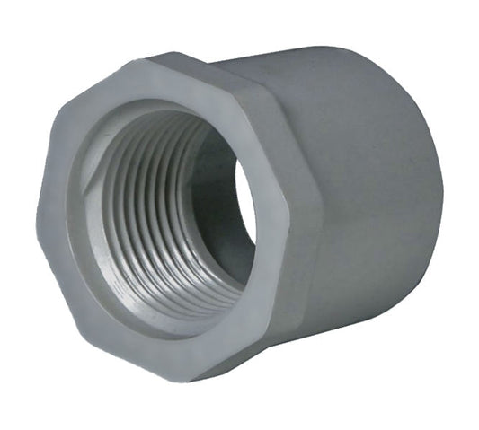 PVC Reducer Bushing - Schedule 80 - Grey - Spigot x Thread - 1/2 Inch to 1/4 Inch